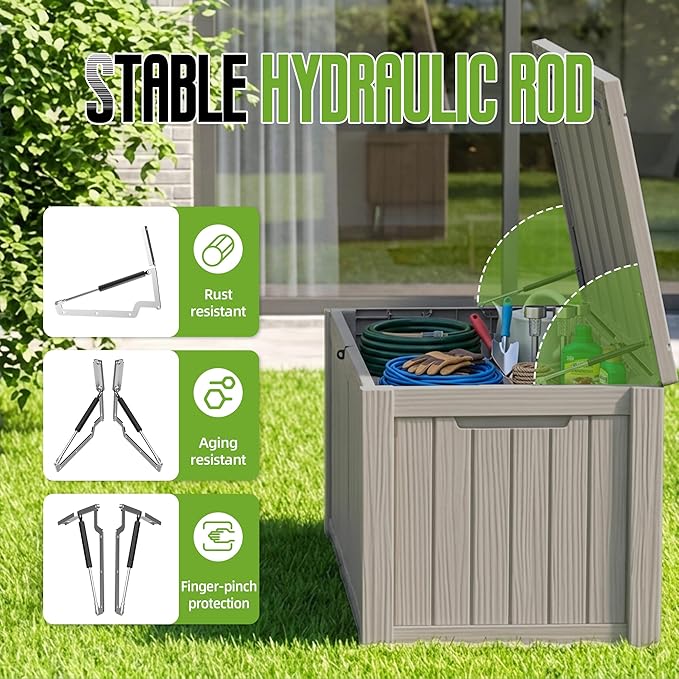 150 Gallon Outdoor Storage Deck Box Waterproof Resin Lockable Outside Bench Porch Patio Furniture Pool Float Garden Tool Cushion UV Resistant Bin Beige
