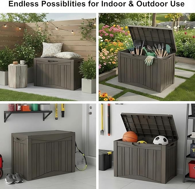 45 Gallon Deck Box, Outdoor Storage Chest with Lockable Lid - All-Weather, Water-Resistant for Patio Furniture Cushions, Garden Tools, Garage & Holiday Decor Organization