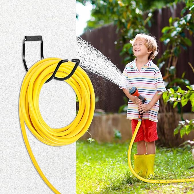 Metal Garden Hose Hanger Wall Mounted Water Hose Holder for Outside Yard (1, Black Paint)