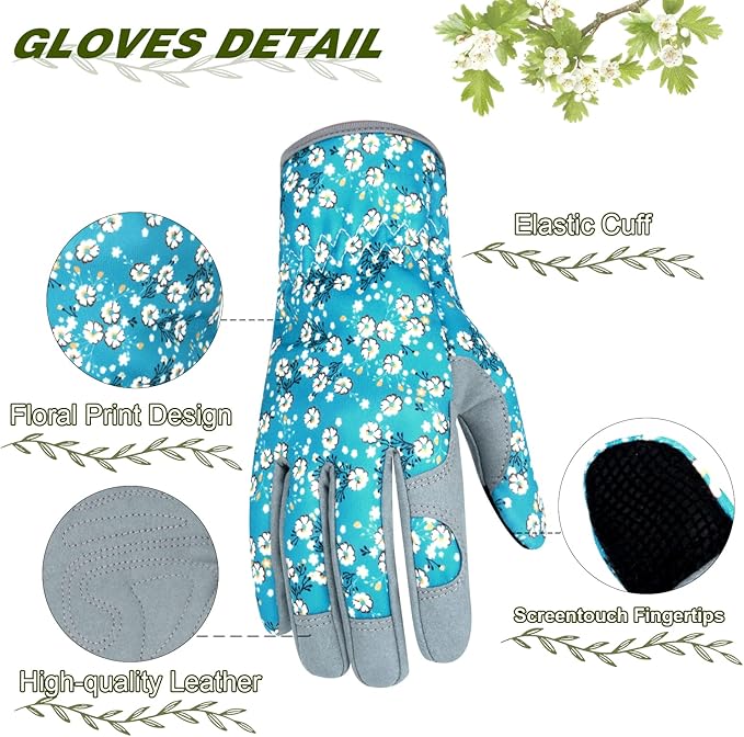 Leather Gardening Gloves for Women Thorn Proof Garden Gloves Touch Screen Working Gloves Gifts,M