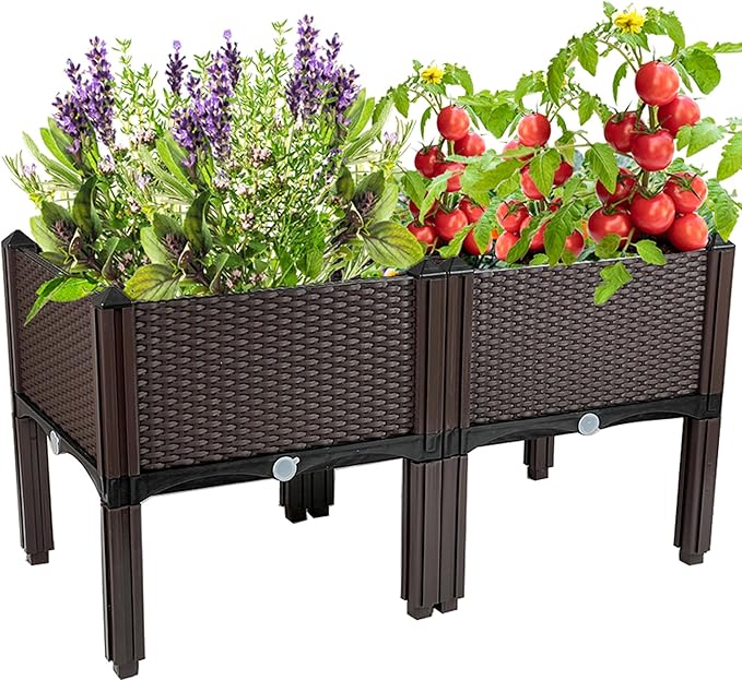 Plastic Elevated Planters for Raised Garden Bed with Legs for Outdoor Plants Box Kits with Drainage Holes for Patio Deck Balcony to Planting Flowers,Vegetables,Tomato and Herbs