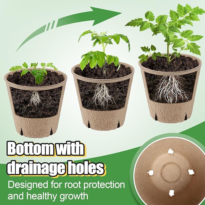 Cosweet 3.2" Biodegradable Peat Pots with Drainage Holes - 50 Pcs Thickened Round Plant Pots, Seedling Starters Kit with 100 Plant Markers for Seed Germination