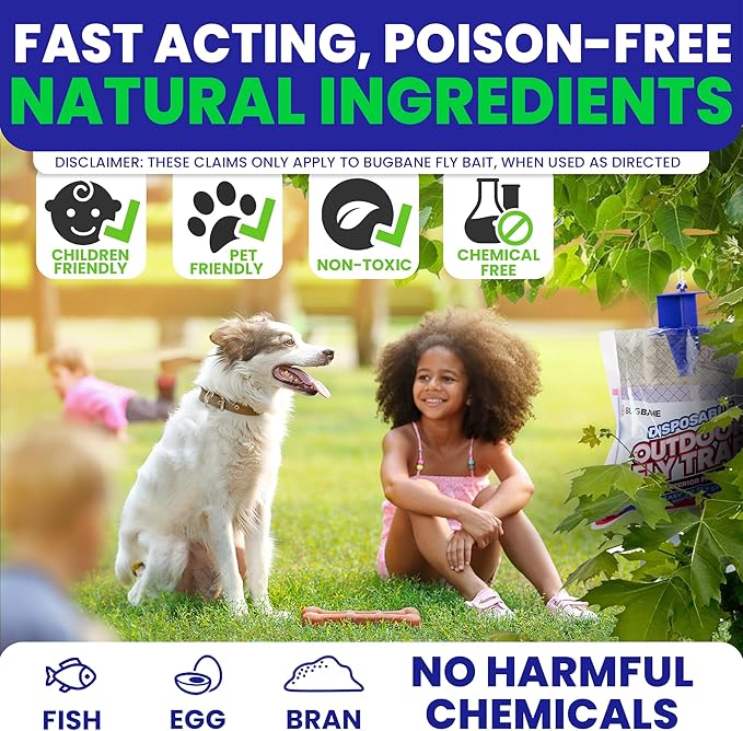 Fly Traps Outdoor Fly Trap for Patio. 2 Non-Toxic Pre-Baited Flies Bags Outdoor Disposable. Hanging Bug Catchers for All Filth Flies Killer for Outside Bug Control in Yard Horse Ranch Trash Can