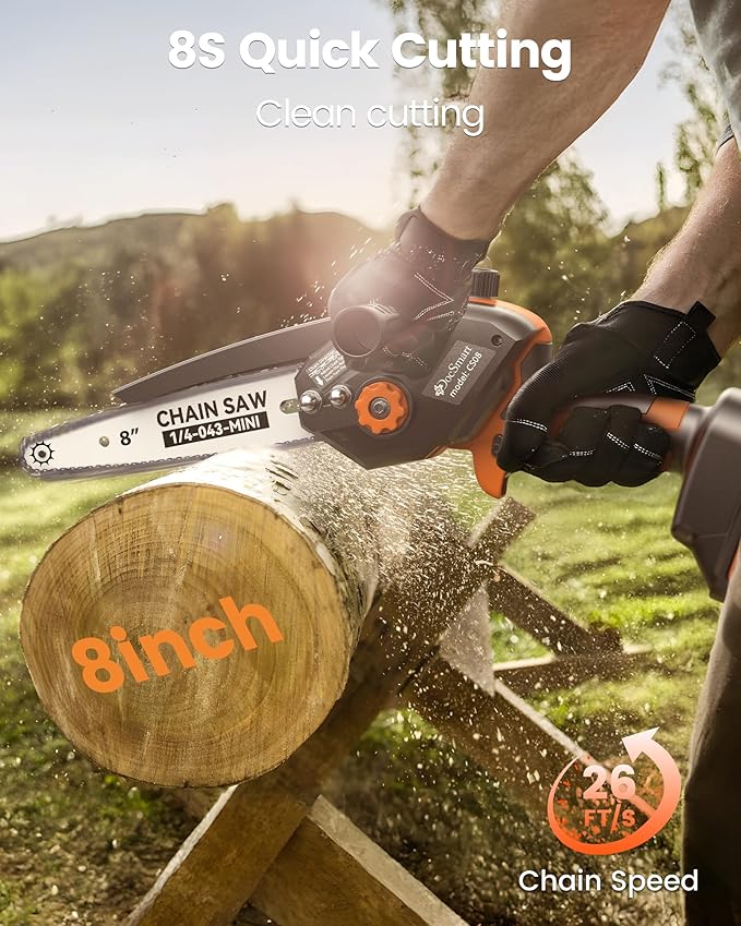 Electric Mini Chainsaw for Pruning Small Trees, Brushless 8 inch & 6 inch Portable Hand Saw with 2 Rechargeable Batteries, 1000W Handheld Chain Saw for Wood Cutting, Gardening Gifts for Father’s Day