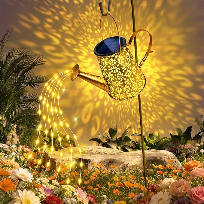 Solar Watering Can Lights:Outdoor Waterproof Metal Led String Lantern - Classic Fariy Hanging Decorations for Garden Pathway Patio - Morhers Day Gifts for Mom Grandma Women Over 40