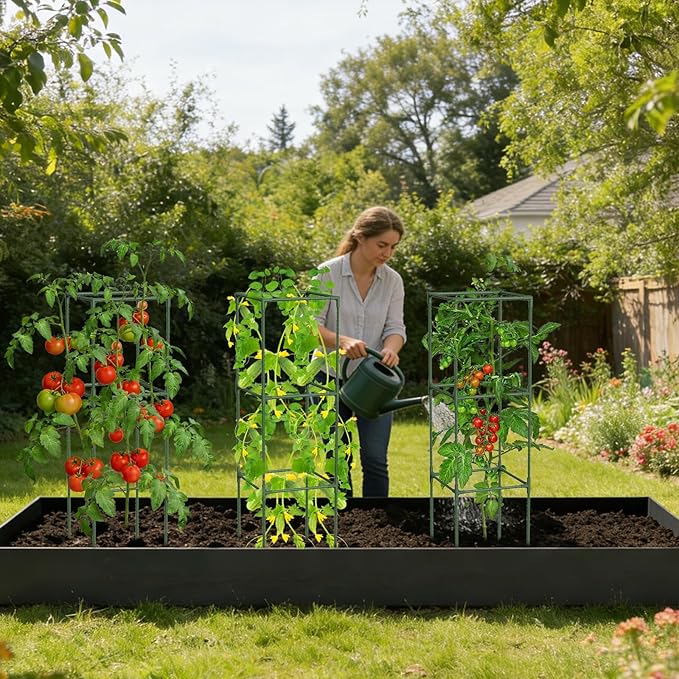 3 Pack Tomato Cage, 47.2” Tall Plant Support Trellis for Tomatoes & Climbing Vegetables, Heavy Duty Garden Tomato Stakes for Raised Beds - Extra-Thick Stakes