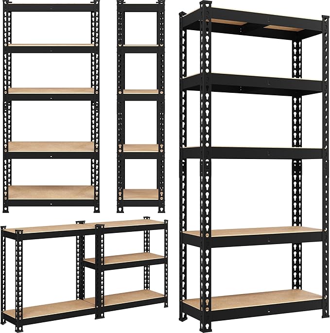 Yaheetech Storage Shelves, 5 Tier Heavy Duty Adjustable Metal Shelving Unit, Industrial Utility Rack for Garage Warehouse Pantry Closet (27.5 W x 12 D x 60 H Inches, Black)