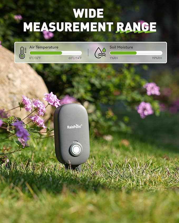 RAINPOINT Bluetooth 2-in-1 Soil Moisture & Air Temp Meter, App Remote Monitoring, 20 Plant Database, Compatible with WiFi Hub TWG009 & Water Timer ITV102b