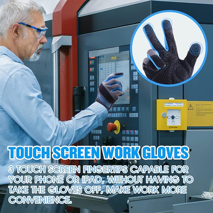 Grip Utility Mechanic Work Gloves for Men & Women, Non-Slip Silicone Box Handling Gloves Touch Screen, Durable, Breathable(XL, Blue-Grip)