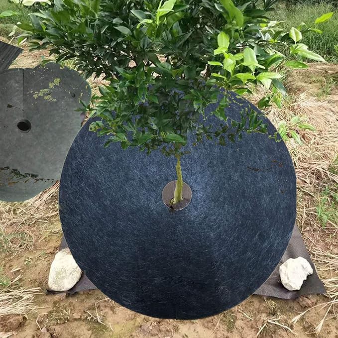 EBaokuup 6 Pack 28.3 Inch Non-Woven Tree Mulch Ring - Degradable Tree Protector Mat, Reusable Tree Weed Barrier Mat for Root Protection