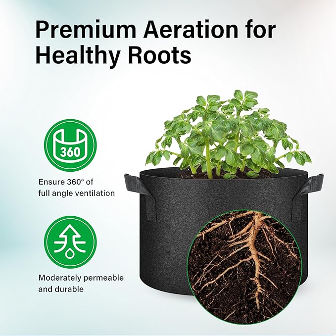 YSSOA 10-Pack 7 Gallon Grow Bags, Aeration Nonwoven Fabric Plant Pots with Handles, Heavy Duty Gardening Planter for Potato, Tomato, Vegetable and Fruits, Black 2024 Version