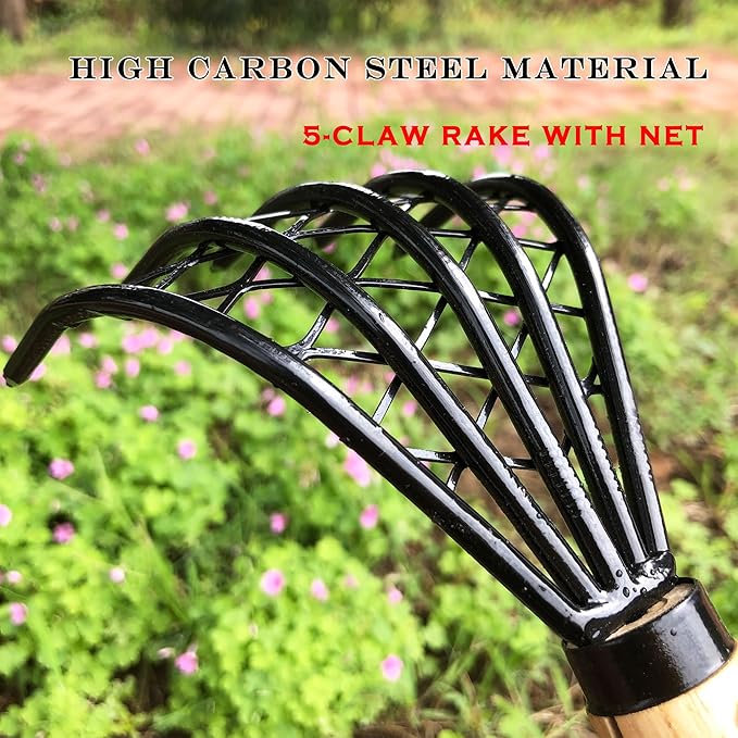 Garden Rake 5-Claw Landscape Dethatcher Thatching Beach Combing Rake for Digging Clam Shell Defoliation Hoe Garden Tool for Loosen The Soil (Orange)