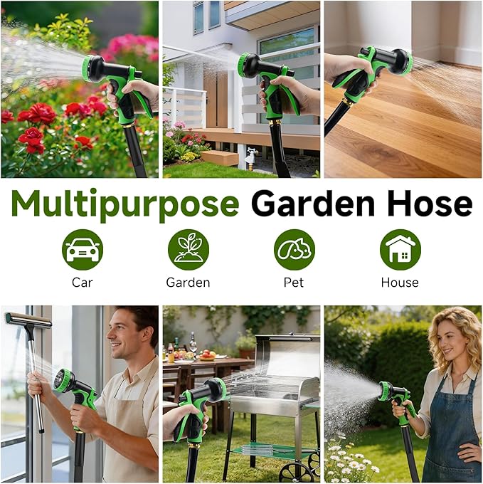 Garden Hose 75 FT, Non-Expanding Lightweight High-Pressure Water Hose with 10 Spray Nozzle, Portable No Kink Flexible Garden Hoses Pipe for Outdoor, Lawn, Yard, Car, House(500 PSI Max, 3/4" GHT)