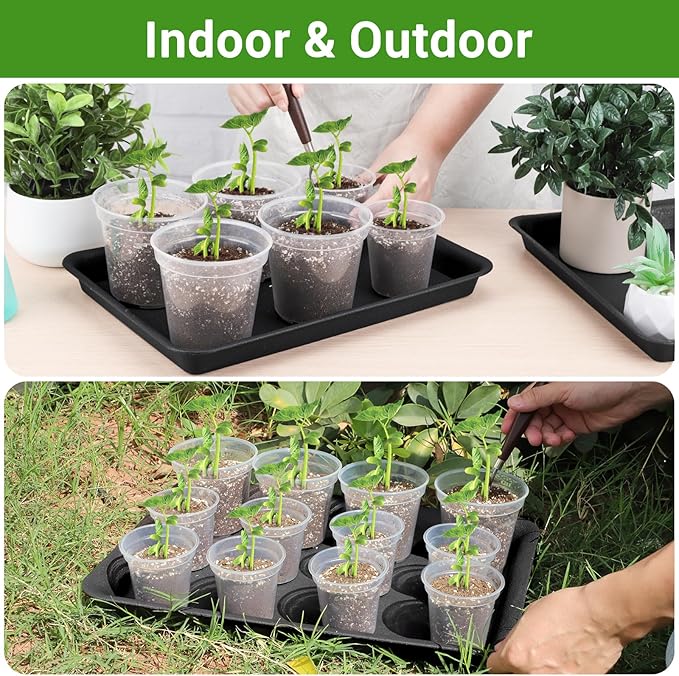 GREANER 17 Inch Plastic Plant Saucer, Black Trays for Plants, Flower Pot No Holes Plant Drip Trays, Heavy Duty Plastic Plant Saucers for Indoors Outdoors