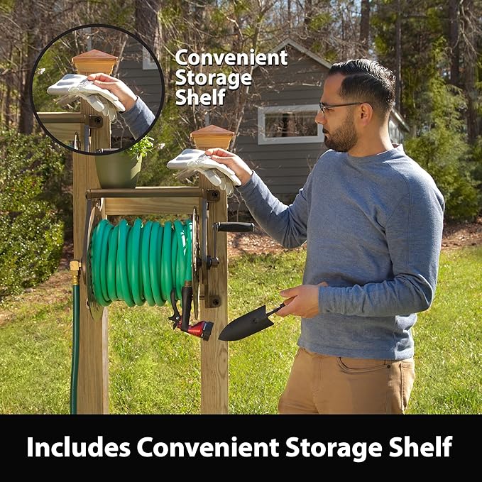 Liberty GARDEN 704 Decorative Cast Aluminum Wall Mount Garden Hose Reel, Holds 125-Feet of 5/8-Inch Hose - Bronze