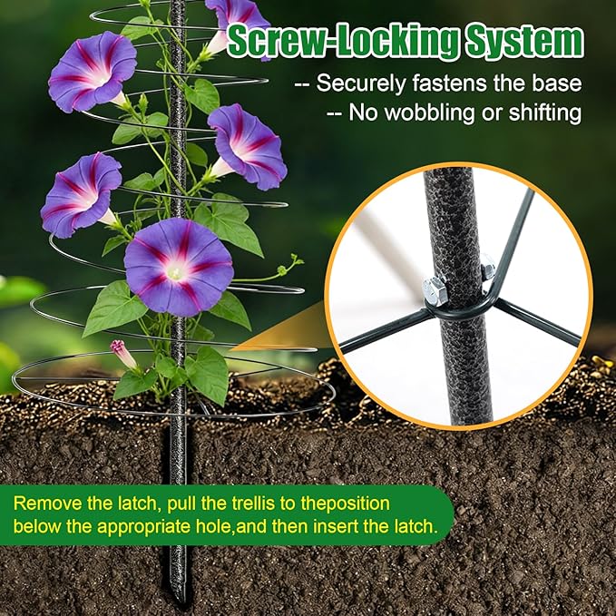 74in Tall Spiral Frame Trellis for Climbing Plants Outdoor, Heavy Duty Metal Garden Plant Tower, Rustproof Support for Pole Bean Cucumber Sweet Peas Clematis Vines, Anti-Tip Pot Indoor Decor, 1 Pack