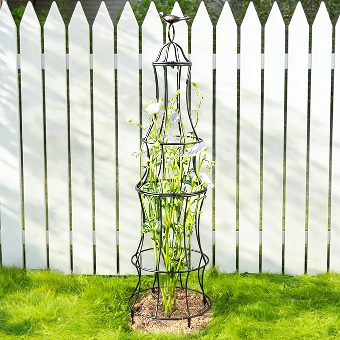 42 Inch Obelisk Trellis for Climbing Plants - Durable Metal Outdoor Support for Roses, Bougainvillea, Vines, and Potted Plants - Easy to Install Garden Decoration