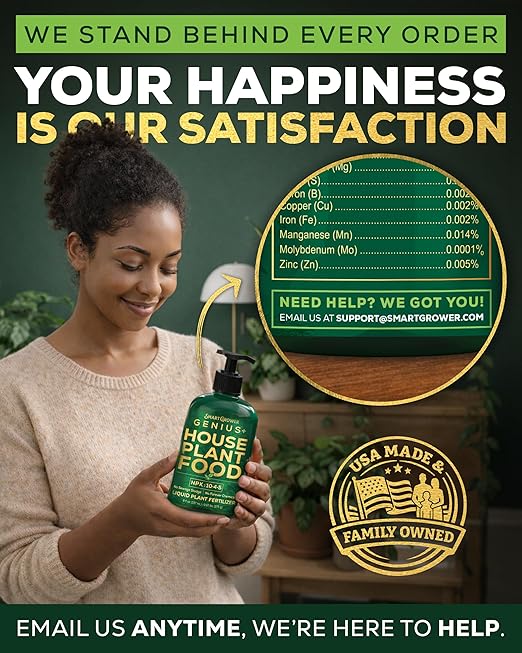 Plant Food for Houseplants, Instant Indoor Plant Fertilizer for Healthier Plants, Clean & Safe for Indoor & Outdoor Use, USA Made - Smart Grower Genius+ Easy Squirt Pump 8oz Makes 96 Gallons