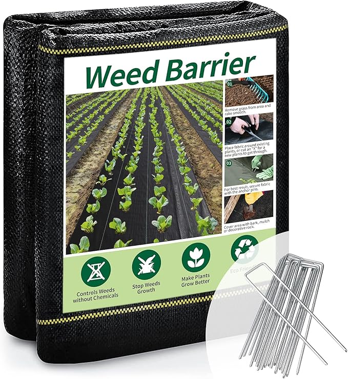 3ft x 50ft Durable Weed Barrier Fabric, 3oz Heavy-Duty Landscaping Fabric, Permeable Ground Cover for Garden, Lawn, and Outdoor Projects, Easy to Install, with 15 Staples
