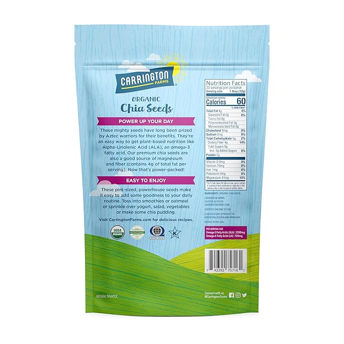 Carrington Farms Organic Chia Seeds,Gluten Free,USDA Organic,14 Ounce,(Pack of 2)