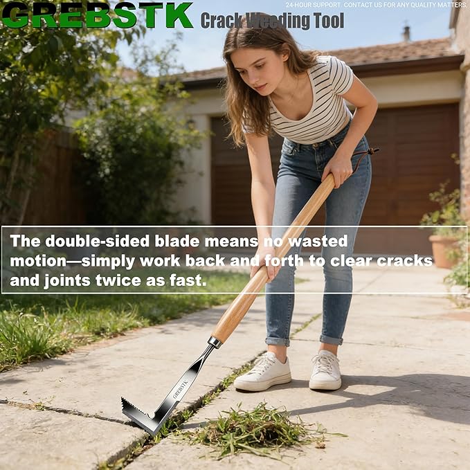 GREBSTK Crack Weeder Crevice Weeding Tool Stainless Steel Manual Weeder Beech Handle Gardening Tool, 22 inch