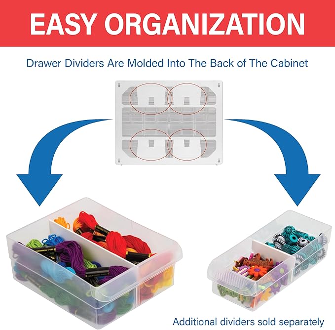 Akro-Mils 24-Drawer Plastic Drawer Storage Cabinet for Garage Organization, Bead Organizer, Building Bricks Storage, Teacher Toolbox, Makeup Organizer, 20" W x 6" D x 16" H, 10124 White