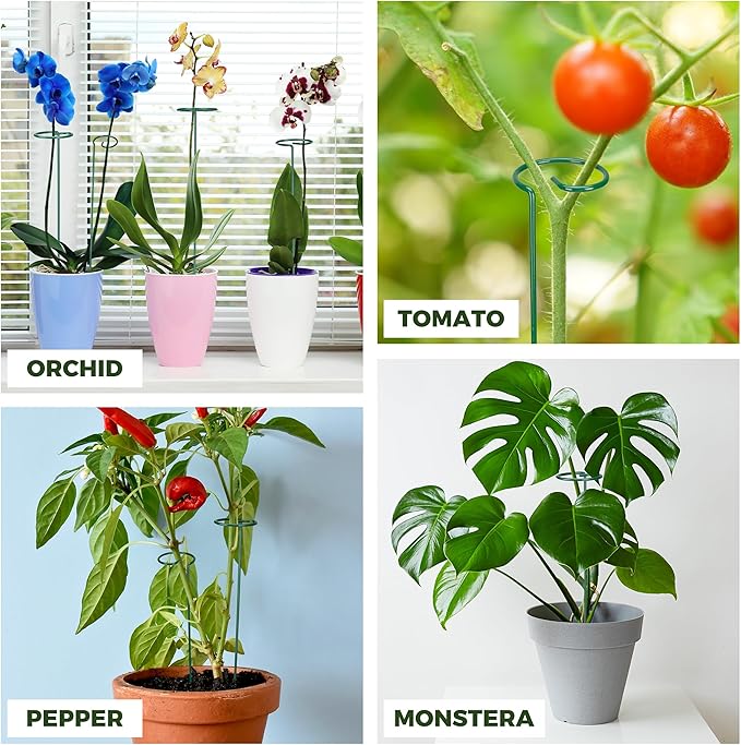 Kingsyard 10 Pack Plant Support Stakes - 4.5mm Thick Adjustable Sizes 16 or 32 Inch, Metal Plant Stakes for Indoor Plants or Outdoor Plants, for Garden Flowers Tomatoes Monstera