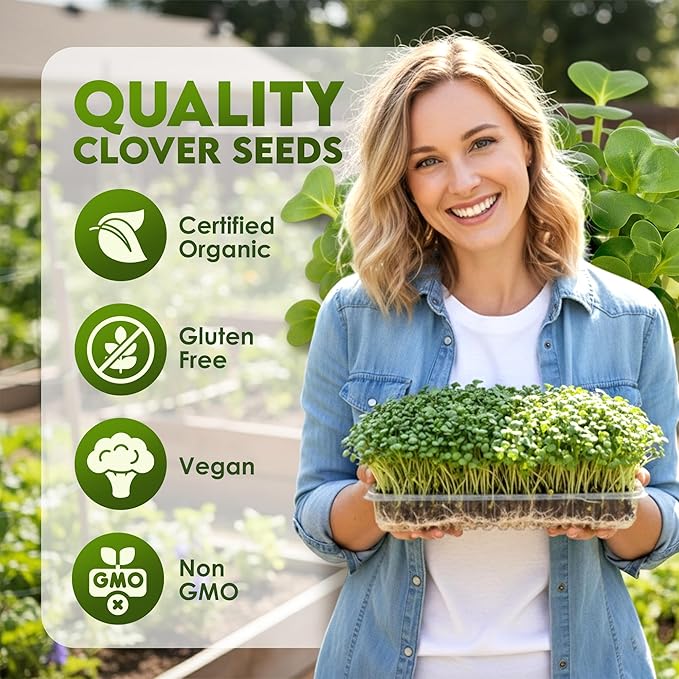 Nature Jims Sprouts Clover Seeds –Organic Non-GMO Sprouting Seeds for Fresh, Nutrient-Rich Seed, Packed with Vitamins, Minerals & Fiber, Ideal for Growing Sprouts and Clover Seed, Reseable Bag, 16 oz