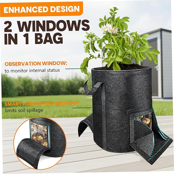 Potato Grow Bags 2PCS 15 Gallon Grow Bags with Harvest & Visible Windows Nonwoven Fabric Potato Planter with Handle for Taro, Beets, Carrots, Onions Fabric for Growing Potatoes
