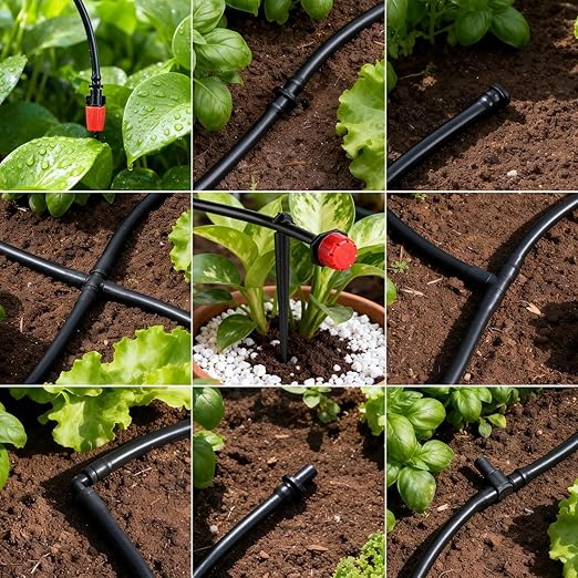 250 Pcs 1/4 Inch Drip Irrigation Fittings Kit, Complete Barbed Connectors Set for 1/4" Tubing - Includes Nozzles, Nozzle Tees, Single Barbs, Couplings, Tees, Elbows, Plugs, Crosses, Stakes