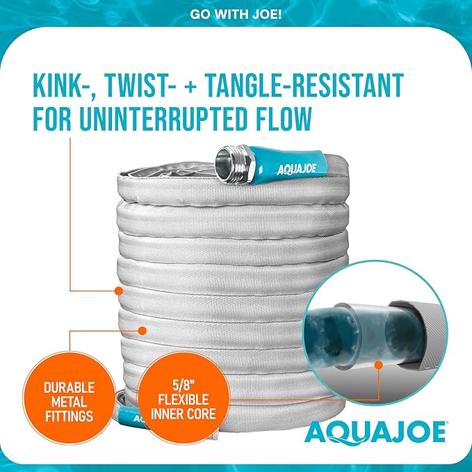 Aqua Joe AJFJH100-58-PRX XTREME FIBERJACKET Flexible, Kink-Resistant Garden Hose, 600 PSI Max, 5/8-Inch Diameter, 100 Feet