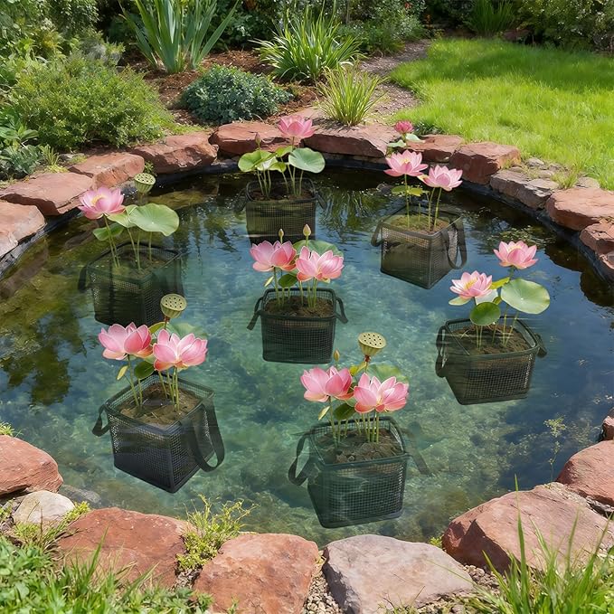 18 Pcs Aquatic Planting Bags with Handles, 7" Aquatic Pond Planter for Pond, Breathe Reusable Mesh Water Garden Pond Plant Pot for Aquatic Plants, Water Lily, Potato, Carrot, Flower