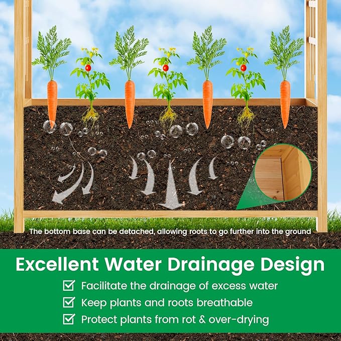 DoCred Raised Garden Bed with Trellis, Freestanding Wood Planter Box with Hanging Roof, Side Trellis Above Ground Elevated Garden Bed Outdoor Planter with Arch Trellis for Climbing Plants Vines Patio