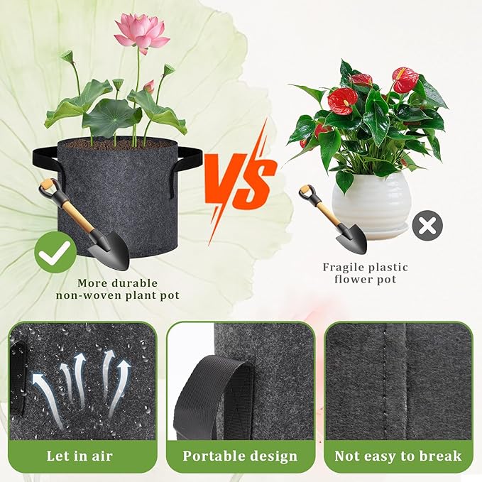 24 Pack 1 Gallon Aquatic Plant Pots, Reusable Fabric Aquatic Plant Baskets, Breathable Pond Plant Grow Bags with Handles for Water Lily, Lotus, Bog Plants, Aquatic Flowers
