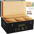 Bamboo Seed Storage Organizer, Large Garden Seed Organizer with Lid & Safety Lock & Handles, Seed Box Includes Seed Envelopes and Labels etc, Great Gifts Gardening Kit (Black)