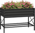 Outsunny Raised Garden Bed with Galvanized Steel Frame, Storage Shelf and Bed Liner, Elevated Planter Box with Legs for Vegetables, Flowers, Herbs, Black