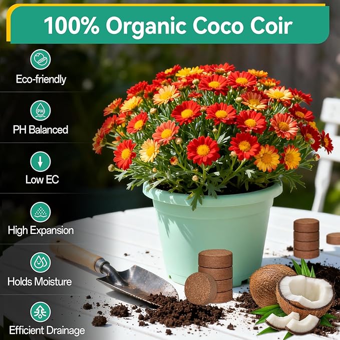 ZeeDix 200pcs(40mm) Coco Coir Pellets Potting Soil Indoor Plants, Compressed Coconut Coir Soil Pellets Seed Starting Pellets Soil Discs for Planting Flowers Bonsai Herbs Plants and Vegetables