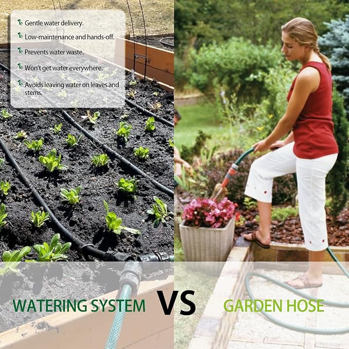 Customizable Soaker Hose System - 1/2 inch x 50ft Soaker Hose with 25ft Garden Hose, Irrigation Weeping Hose with Reinforced Fittings for Raised Garden Flower Bed, Vegetables and Shrub Plants.