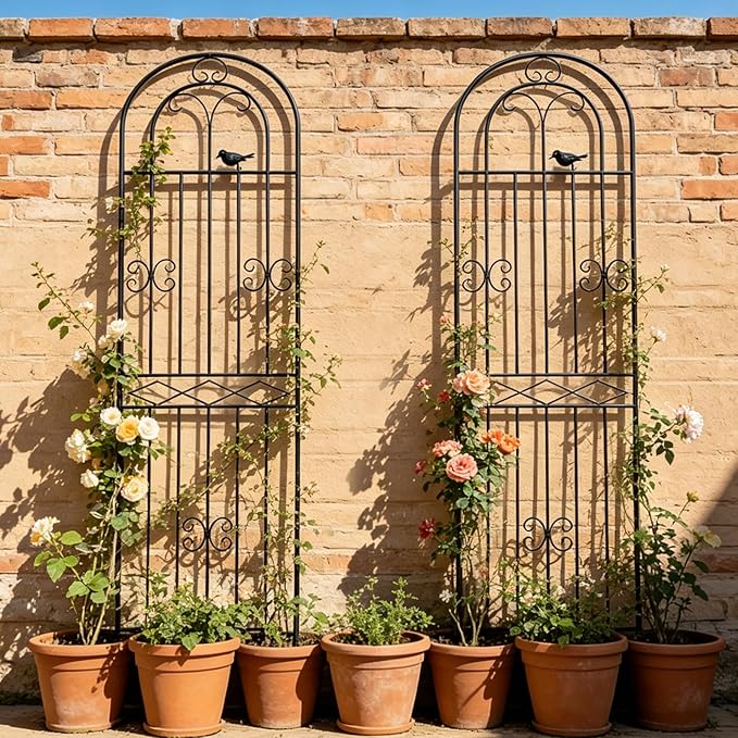 4 Pack 86.7" H x 19.7" WMetal Garden Trellis with Black Coating, Wire Lattice Grid Panel for Climbing Plants Outdoor Roses Vine Cucumbers Vegetables Flower Support (86.7" H, 4 Pack)