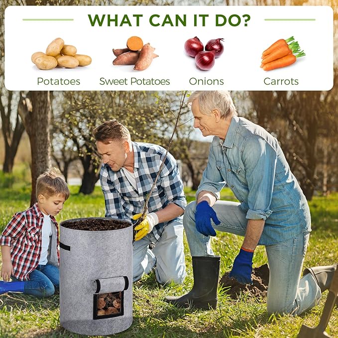 2 Pack 30 Gallon Potato Grow Bags with Harvest Window, Durable Garden Planter Bags with Handles for Potatoes, Tomatoes, and Vegetables - Indoor & Outdoor Gardening Supplies (Gray)