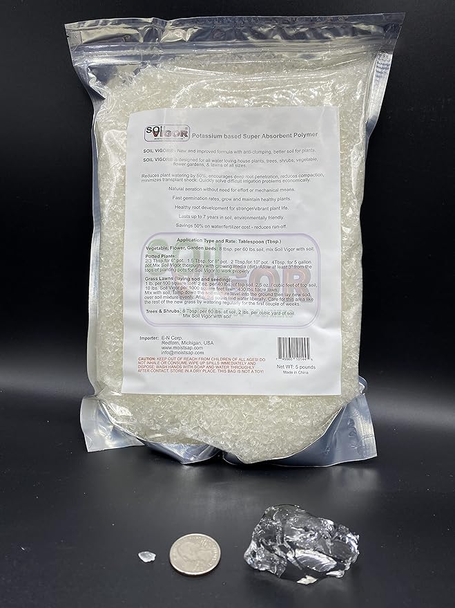 Commercial Grade Potassium Polyacrylate Water Crystals | Super Absorbent Polymer for Plants, Lawn & Agriculture (10 Pound)