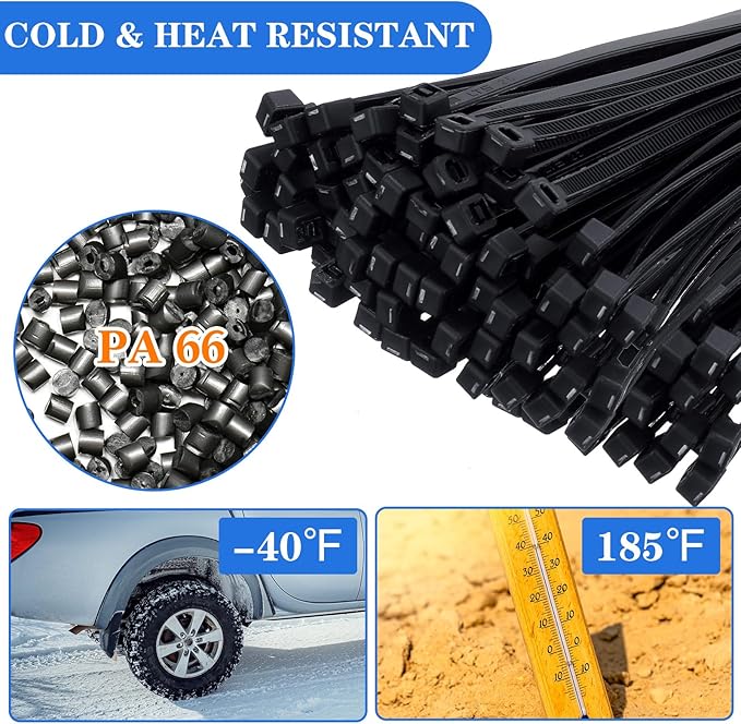 Nuanchu 100 Pcs 30 Inch Black Zip Ties Heavy Duty Cable Ties for Indoor and Outdoor Binding Fences, Awnings Tying, Branches Bundling of Crops