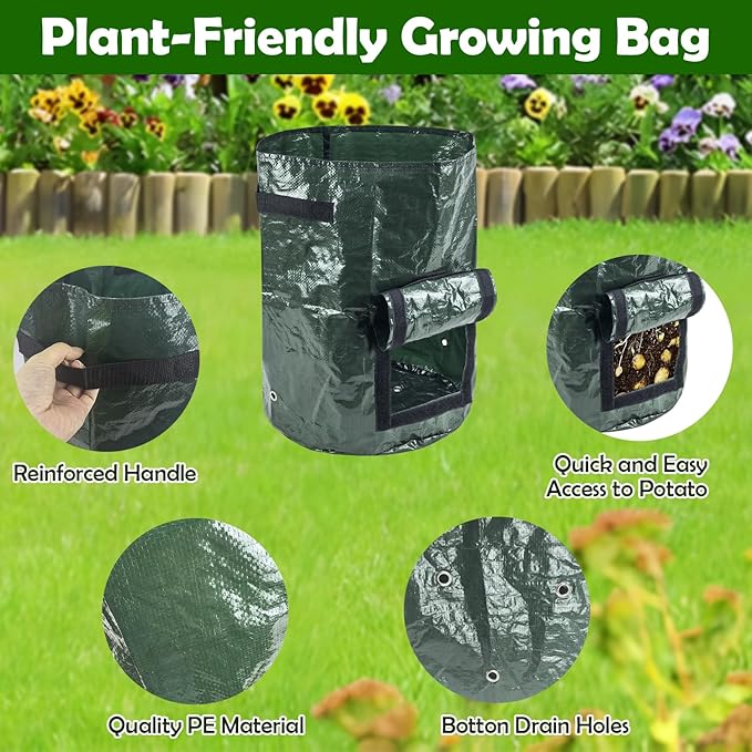 Potato Grow Bags, 4 Pack 10 Gallon Vegetables Growing Planter with Flap and Handles for Potato Vegetables Flowers Herbs Garden Outdoor