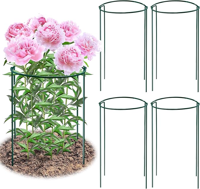 8 Pack Peony Cages and Supports, 10" W x 16" H Plant Support Plant Stakes, Grow Through Plant Supports for Outdoor Plants, Plant Brace Flower Support Rings Hoops for Vegetables,Rose,Tomato,Orchids