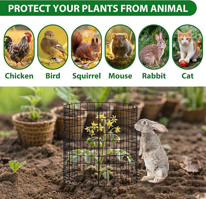 30 Pcs 11.8 in x12 in Wire Plant Protector Cages - Chicken Wire Cloche Animal Barrier, Metal Mesh Plant Cage with Stakes and Ties for Raised Bed Vegetables, Flowers, Shrubs & Plants