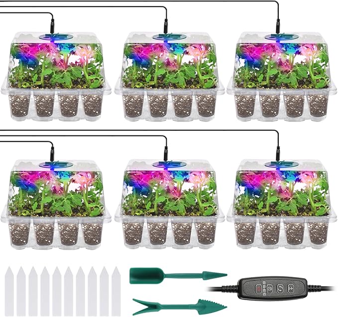 Clear Seed Starter Trays with Grow Lights, 72 Cells Seed Starter Kit with Lights, 3 Lighting Mode, 4 Timing Set, Germination Kit Humidity Control Domes, Grow Lights for Seed Starting, Plant Grow Kit