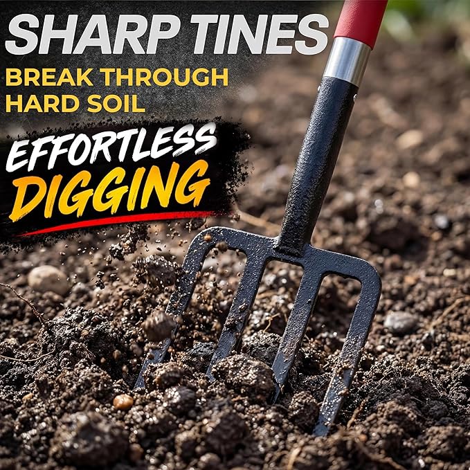 Garden Digging Forks with Premium 4-Tine Forged Steel Digging Fork D-Grip Handles 41" Sturdy Metal D-Handle Virtually Unbreakable Gardening Tool 2 Pcs