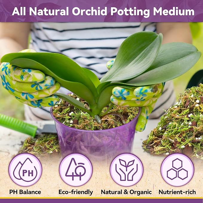 Riare 4QT Orchid Potting Mix for Repotting- Orchid Repotting Kit Include Moss, Pine Bark, Perlite, Coco Peat- Premium Orchid Soil Medium for Indoor Potted Plants Root Ventilation & Expanding