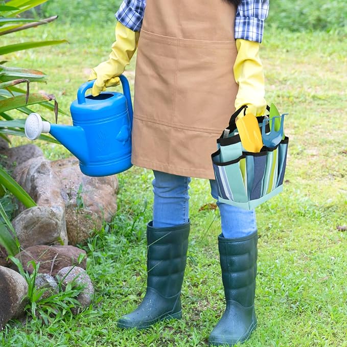 Garden Tool Bag Waterproof Gardening Hand Tool Storage Bag Heavy Duty Oxford Tote Organizer Bag with 8 Pockets, Garden Utensil Handbag for Women Men (Blue)