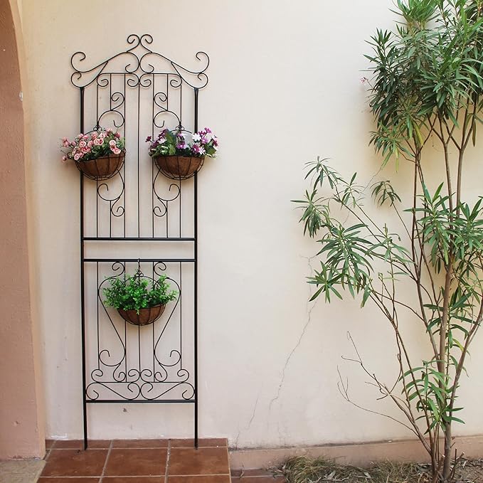 1 Pack Trellis for Climbing Plants 82.7" H x 26.7" W Tall Garden Trellis Wrought Iron Heavy Scroll Metal Decoration Lawn Patio for Rose Clematis Ivy Weather Resistant